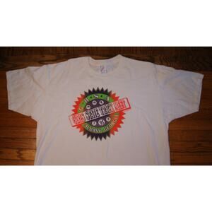 Vintage 90s GIRLS STATE TRACK MEET GA Neon Logo White 2X TShirt Jerzees USA READ